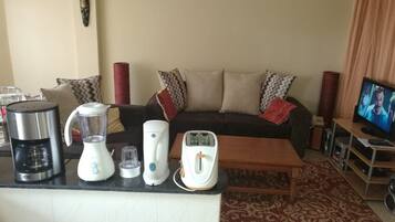 Departamento clásico | Área de sala de estar | Televisión de 32 pulgadas con canales digitales y películas con cargo