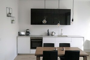 Fridge, dining tables