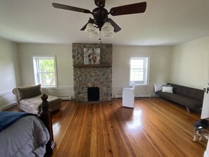 スマートテレビ、暖炉、書庫、ステレオ