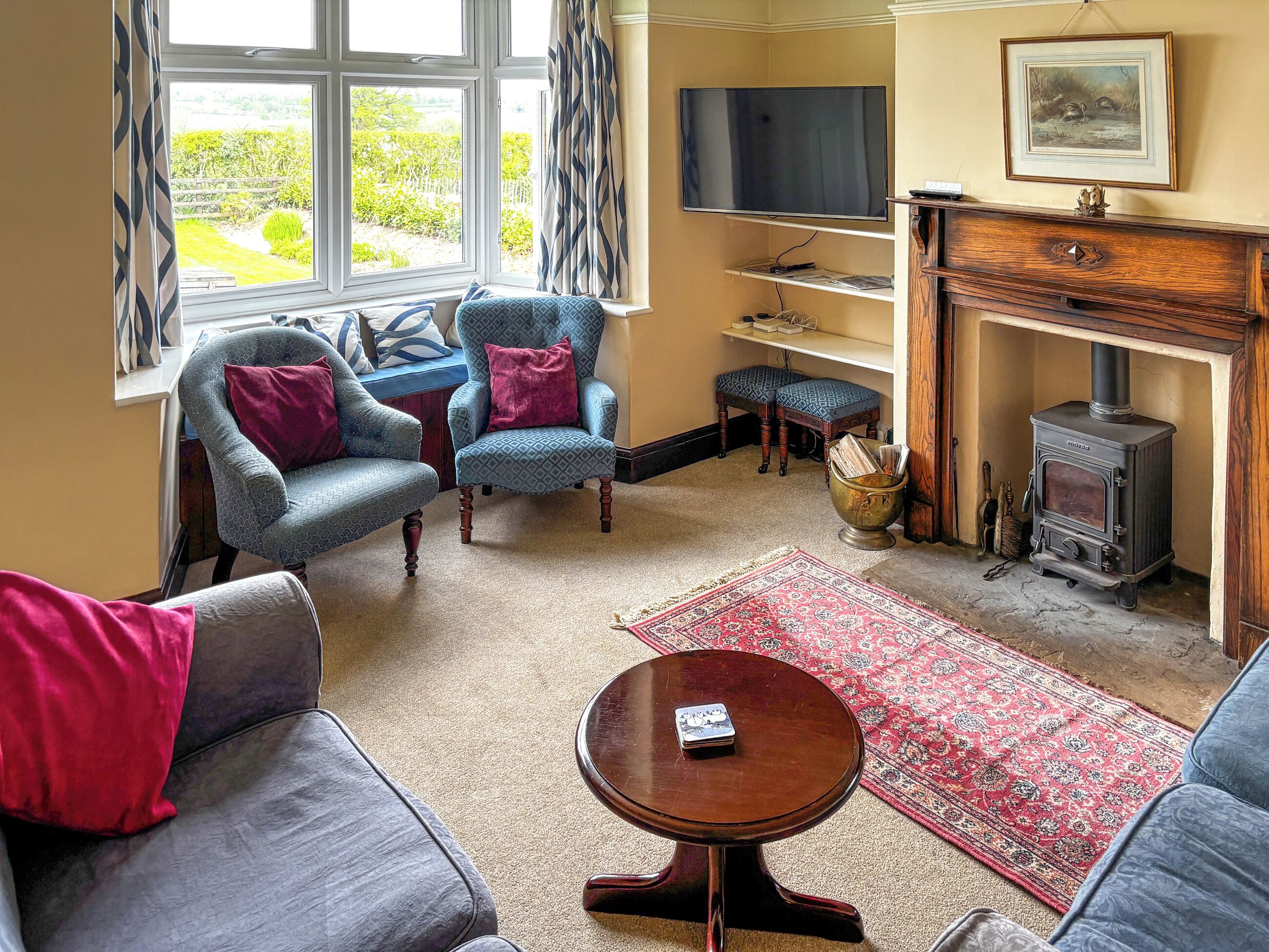 TV, fireplace