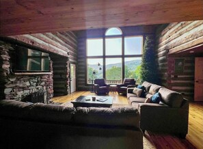 Een smart-tv, een open haard, een dvd-speler en boeken