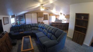 TV, fireplace, DVD player, books