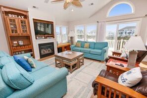 TV, fireplace - Oceanside, ELEV, Private Pool, Hot Tub, OL45, Sunnyside II (Corolla)