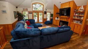 TV, fireplace, foosball