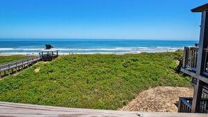 A beach view with a wooden deck and a gazebo. - Oceanfront, Community Pool and Beach Accesses, Ocean Views, C326D, Our Point Of View (Duck)