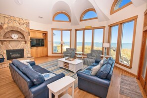 TV, fireplace, table football, stereo - OCEANFRONT, 9 BRs, Private Pool, Theater Rm, Rec Rm, Ocean Views, PI134, Heavenly Dayz (Corolla)