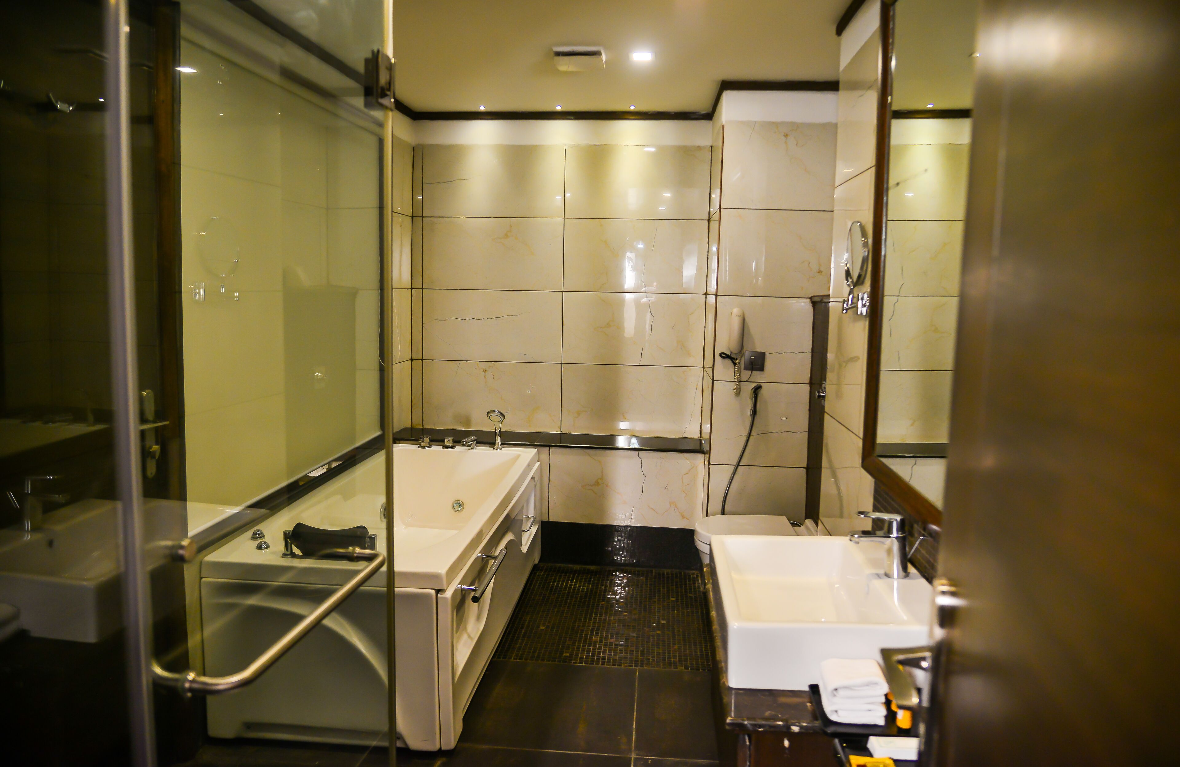 presidential room | bathroom | shower, free toiletries, hair dryer, towels