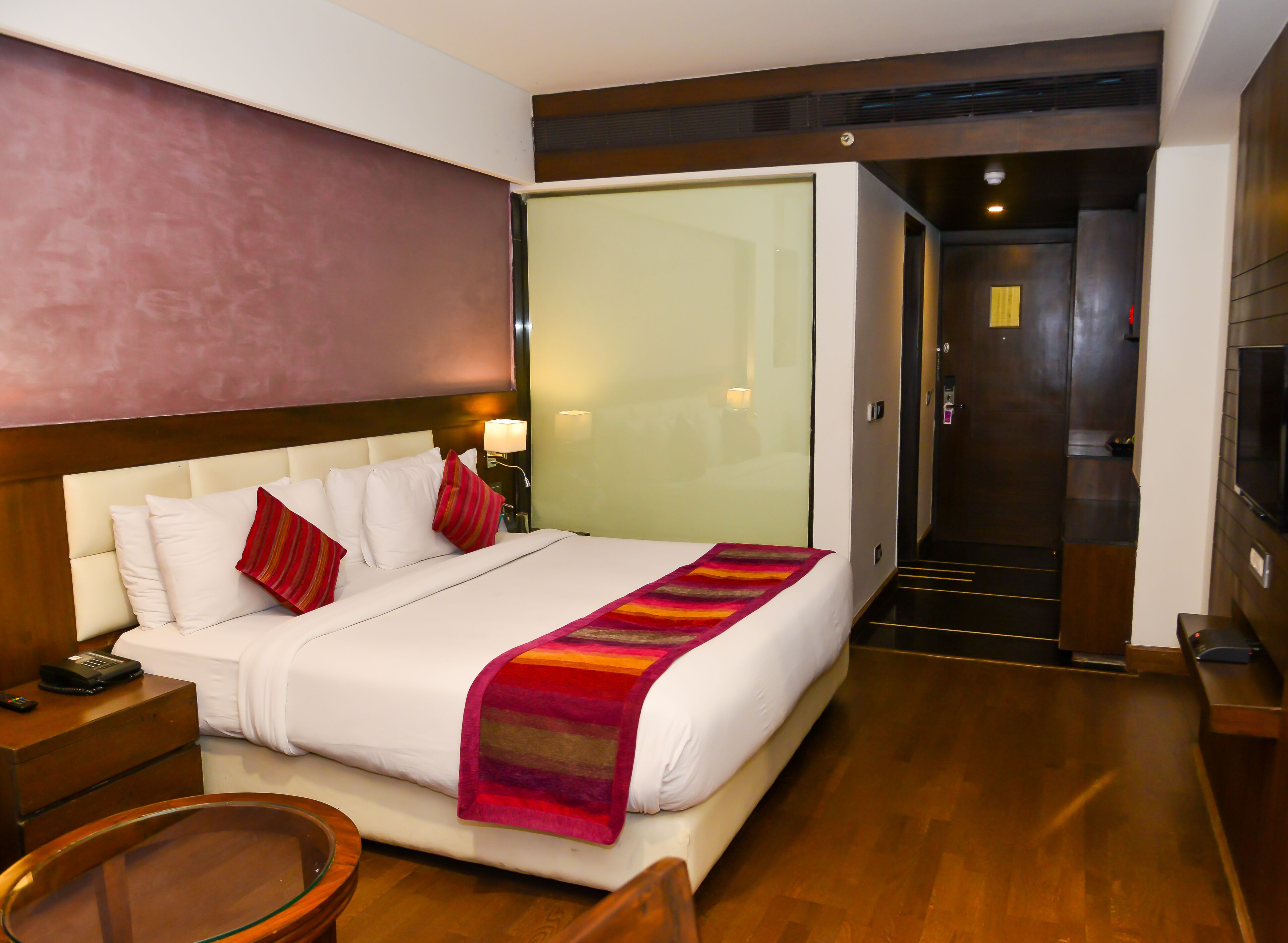 premium double room | in-room safe, desk, laptop workspace, blackout curtains