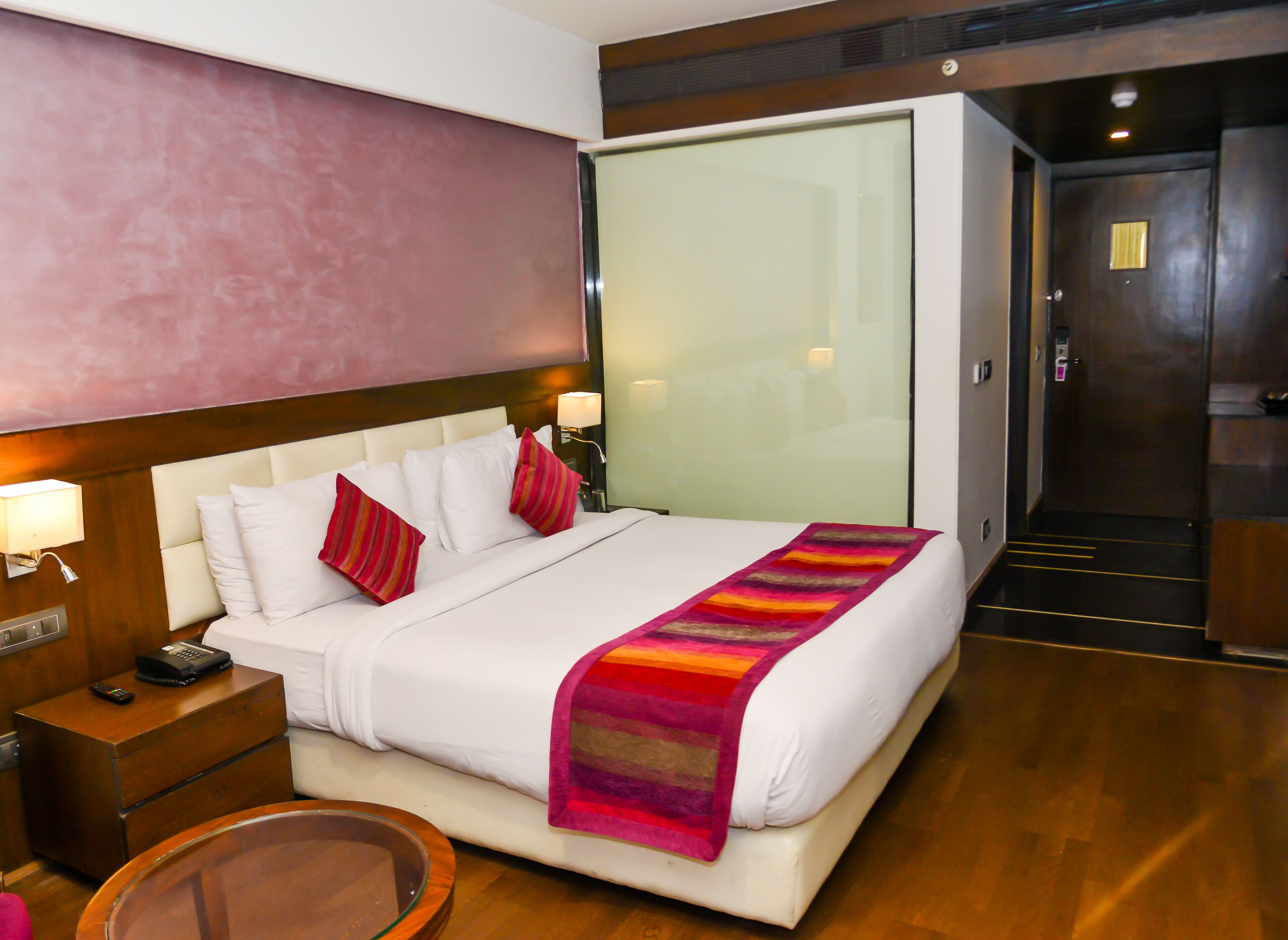 premium double room | in-room safe, desk, laptop workspace, blackout curtains