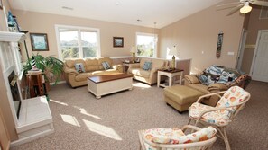 Télévision, cheminée, lecteur de DVD