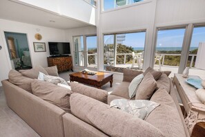 TV, books, stereo - OCEANFRONT, Private Pool, Ocean Views, Beach Walkway, Hot Tub, WL1035, PiraSea (Corolla)