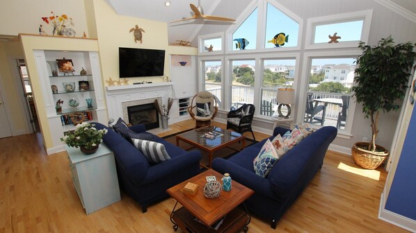 TV, DVD player, streaming services, stereo