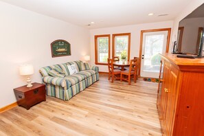 TV, fireplace, video library, stereo