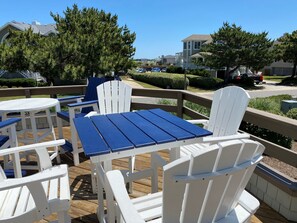Outdoor dining - Oceanside, 485 ft to Beach Access, Community Amenities, 609, Black Dog (Corolla)