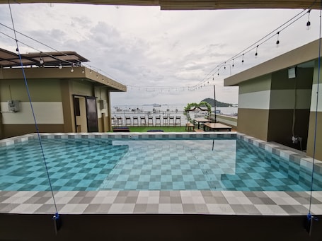 Outdoor pool, sun loungers