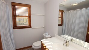 A bathroom with a toilet, a sink, and a shower. - Semi-Oceanfront, Close to Beach, Dogs Welcome, SA8, Berry (Duck)