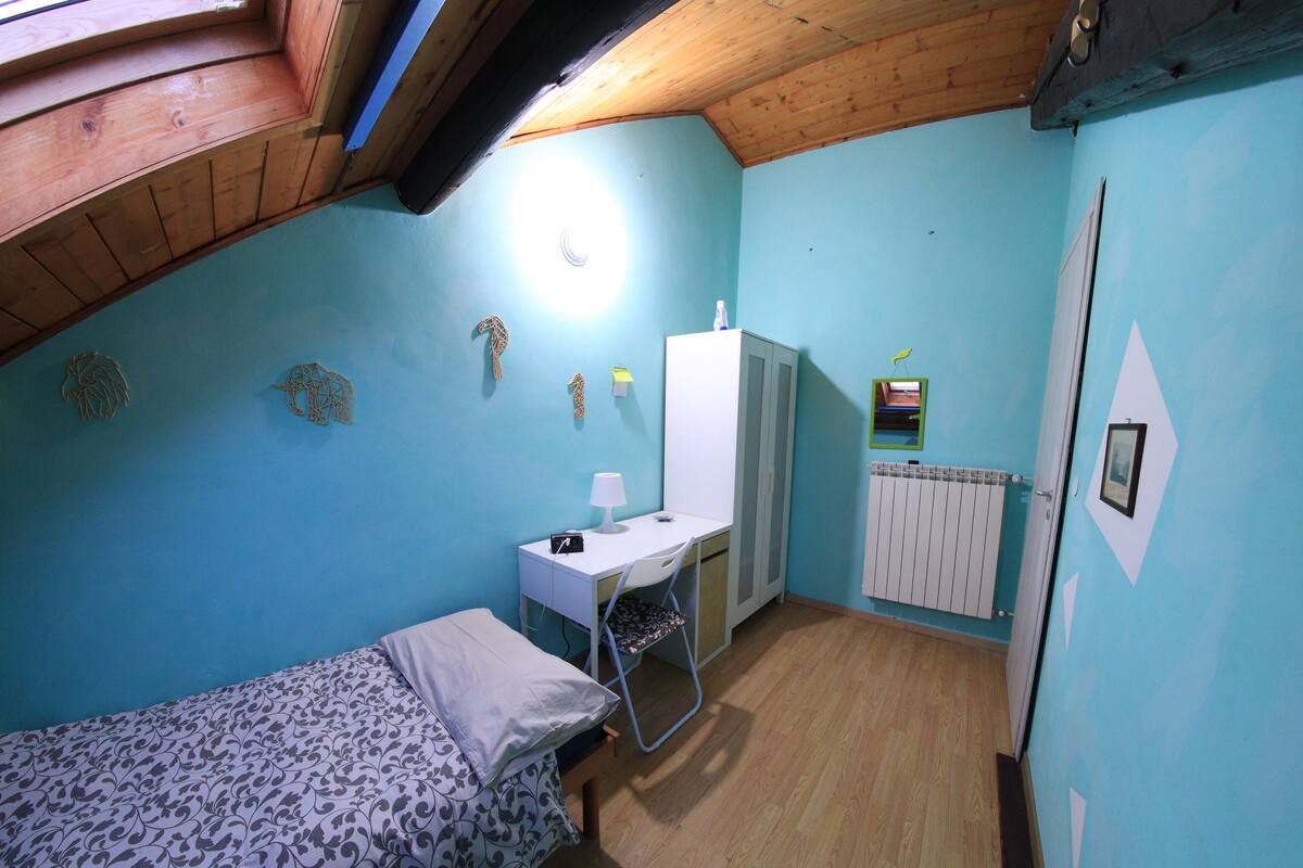 Habitación individual, baño compartido | Edredón, escritorio, espacio para trabajar con laptop y wifi gratis