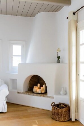 Villa, 4 Bedrooms | Living area | Flat-screen TV, fireplace - Villa Titania by The Pearls Collection (Mykonos)