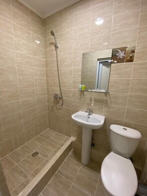 Shower, free toiletries, hair dryer, slippers