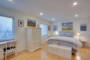 1 bedroom, desk, laptop workspace, iron/ironing board