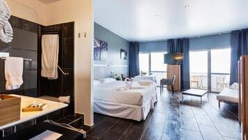 In-room safe, laptop workspace, blackout curtains, soundproofing