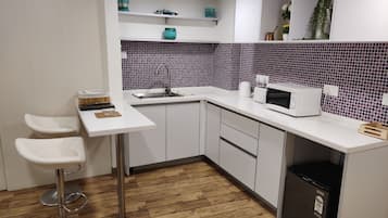 Fridge, microwave, coffee/tea maker