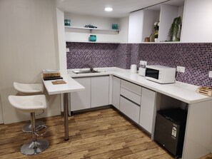 Fridge, microwave, coffee/tea maker