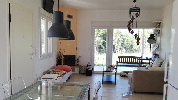 Villa | Living area | Flat-screen TV, fireplace - Antonia's New House with Amazing Garden (Dirfys-Messapia)