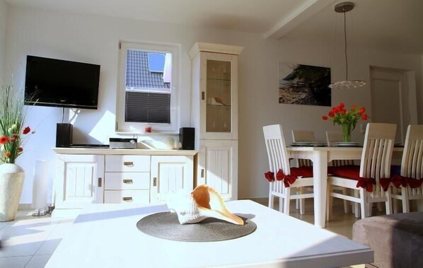 Huis | Woonkamer | Een televisie, een open haard en een dvd-speler