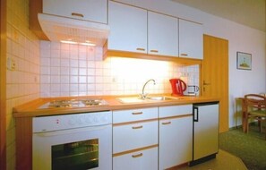 Apartment | Eigene Küche | Kühlschrank, Herdplatte, Wasserkocher mit Kaffee-/Teezubehör