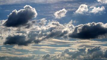 A view of the sky with various cloud formations.