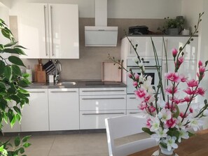 Apartment | Eigene Küche | Kühlschrank, Geschirrspüler, Wasserkocher mit Kaffee-/Teezubehör