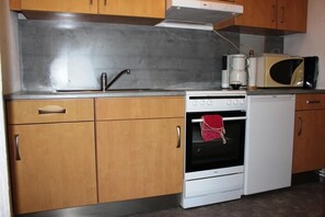 Apartment | Eigene Küche | Kühlschrank, Mikrowelle, Herdplatte, Wasserkocher mit Kaffee-/Teezubehör