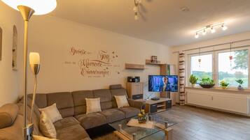 Apartemen | Ruang keluarga | TV dan pemutar DVD