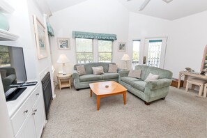 TV, fireplace - Oceanside, Community Pools, Community Amenities, Sun Deck, M412, Summersweet (Corolla)