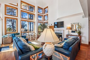Smart TV, fireplace, DVD player, books