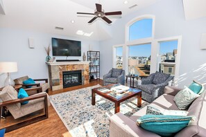 TV, fireplace, offices