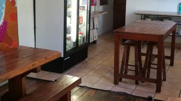 Full-size fridge, microwave, stovetop, toaster