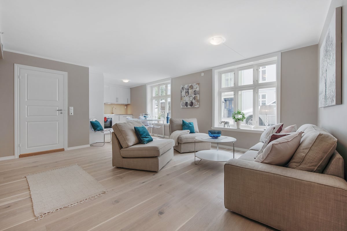 3 bedroom apartment, ground floor | Living area | Flat-screen TV, DVD player