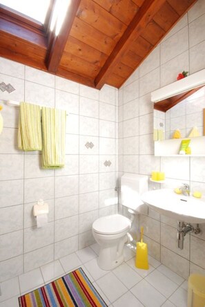 Douche, séchoir à cheveux, serviettes fournies, papier de toilette