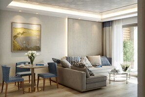 Habitación ejecutiva, piscina privada | Sala de estar | Una televisión de pantalla plana