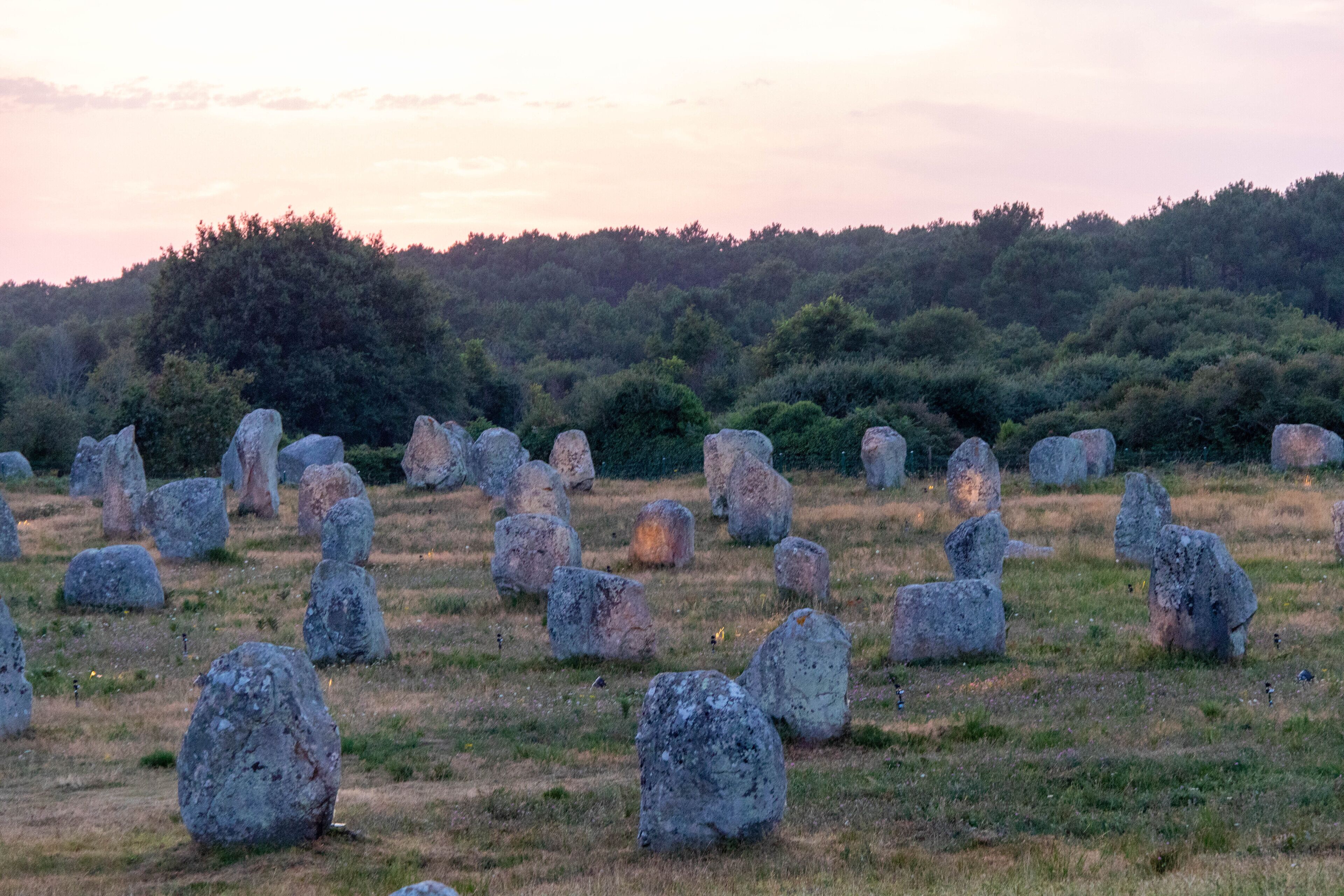 Ein Feld mit aufrecht stehenden Steinen.