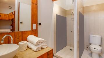Habitación cuádruple estándar | Baño | Regadera, secadora de cabello, toallas, jabón