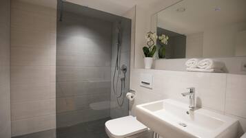 Ducha, secador de pelo y toallas