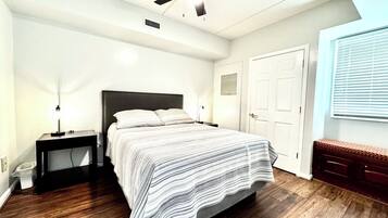 1 bedroom, desk, iron/ironing board, travel cot