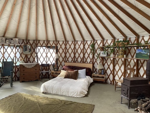 Cozy mountain yurt on an organic farm