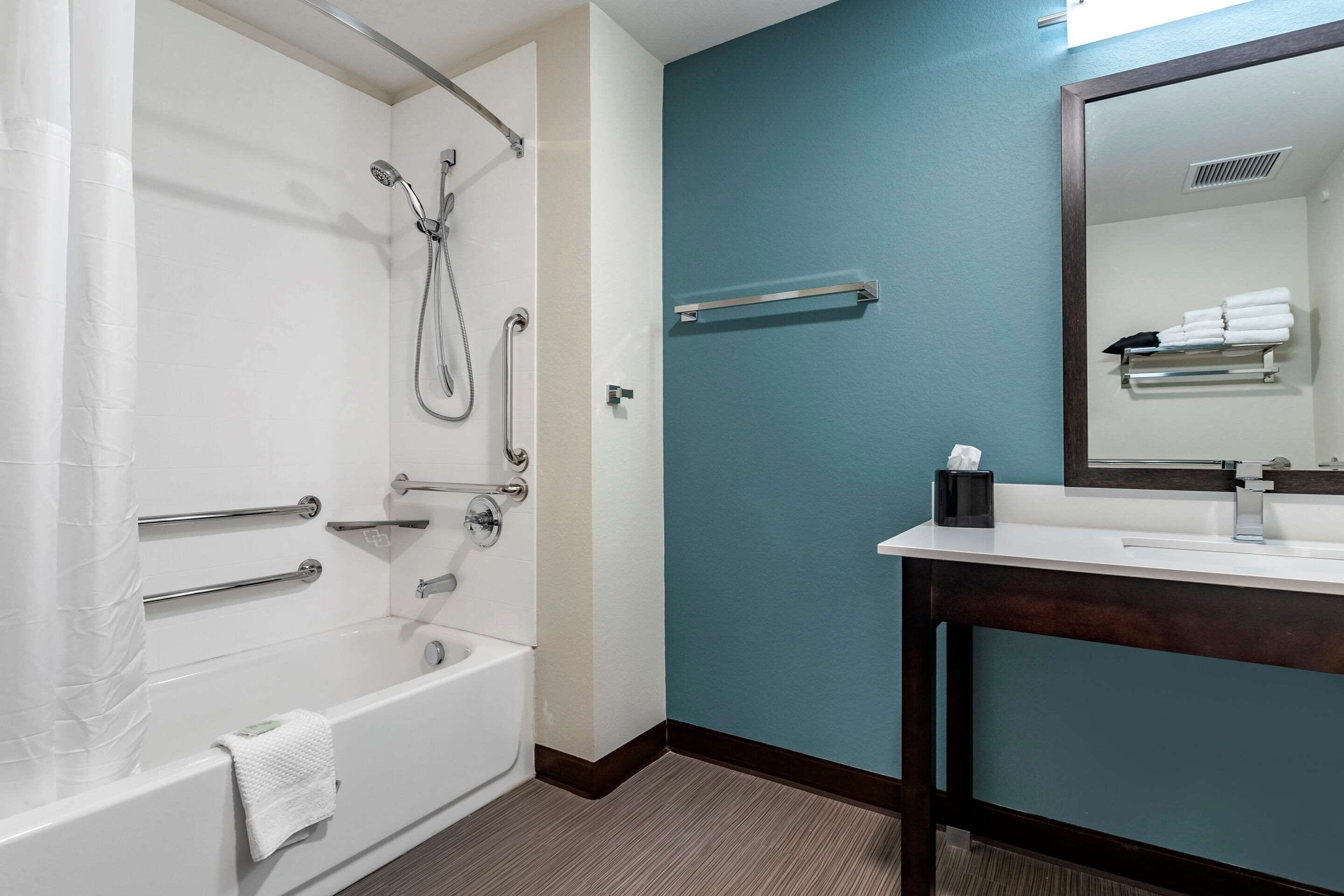 room, 2 queen beds, accessible, non smoking | bathroom | combined shower/bathtub, hair dryer, towels
