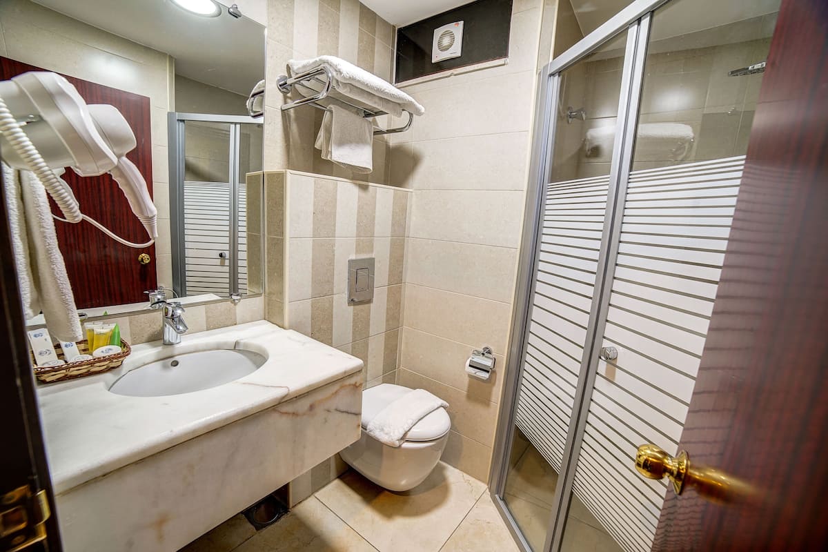 family suite | bathroom | shower, rainfall showerhead, free toiletries, hair dryer