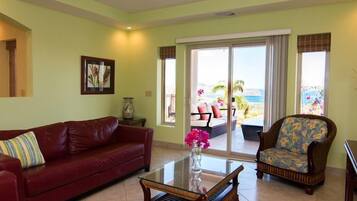 Luxury Villa, 3 Bedrooms, Private Pool, Ocean View | Living room | 32-inch flat-screen TV with satellite channels, TV, DVD player