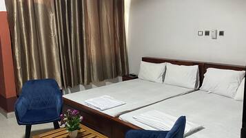 Family Double or Twin Room, 2 Double Beds | Individually furnished, desk, laptop workspace, blackout drapes